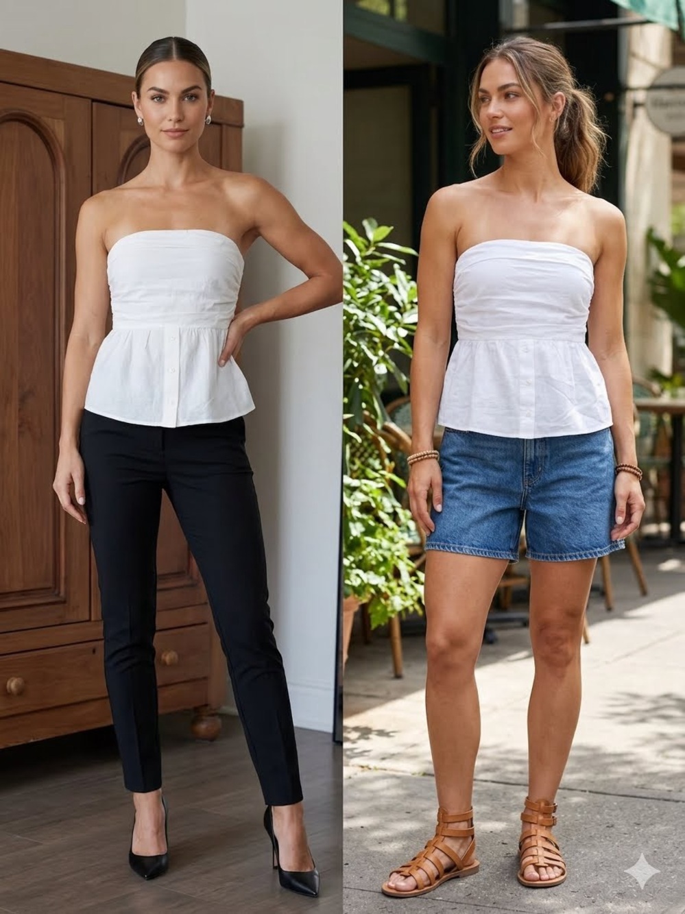 Only White Strapless Peplum Top